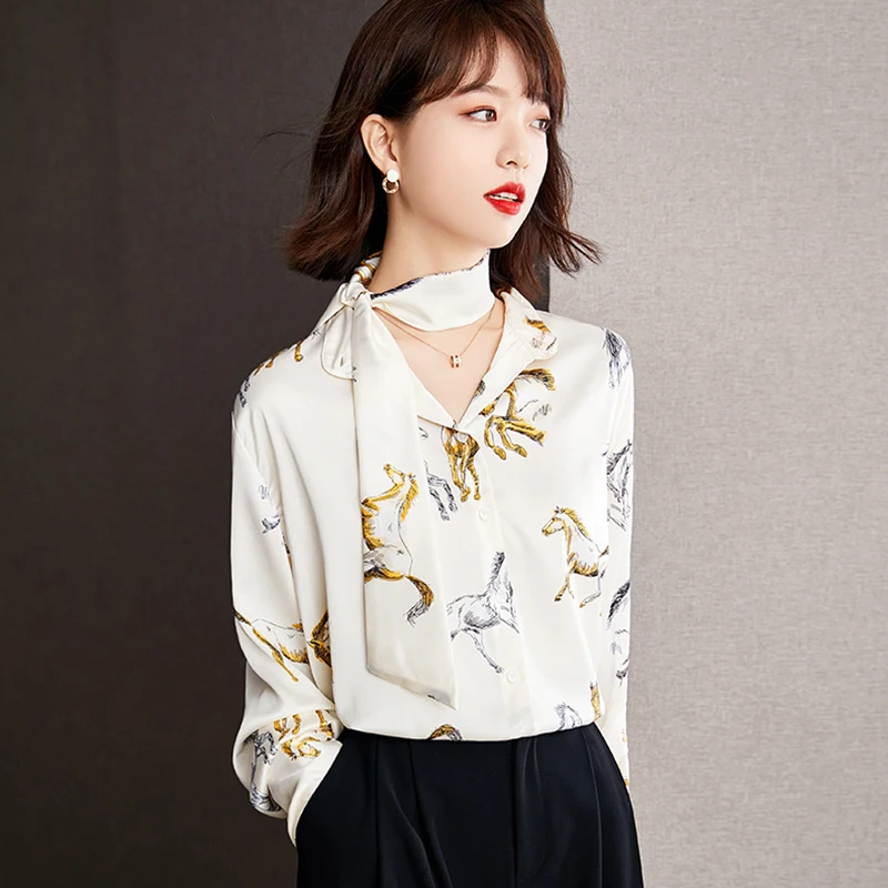Slim Fit Satin Women's Blouse Printing 2022 New Shirt Elegant Summer Long Sleeves Bow Casual Tops Korean Style Female Clothing
Slim Fit Satin Women's Blouse Printing 2022 New Shirt Elegant Summer Long Sleeves Bow Casual Tops Korean Style Female Clothing
