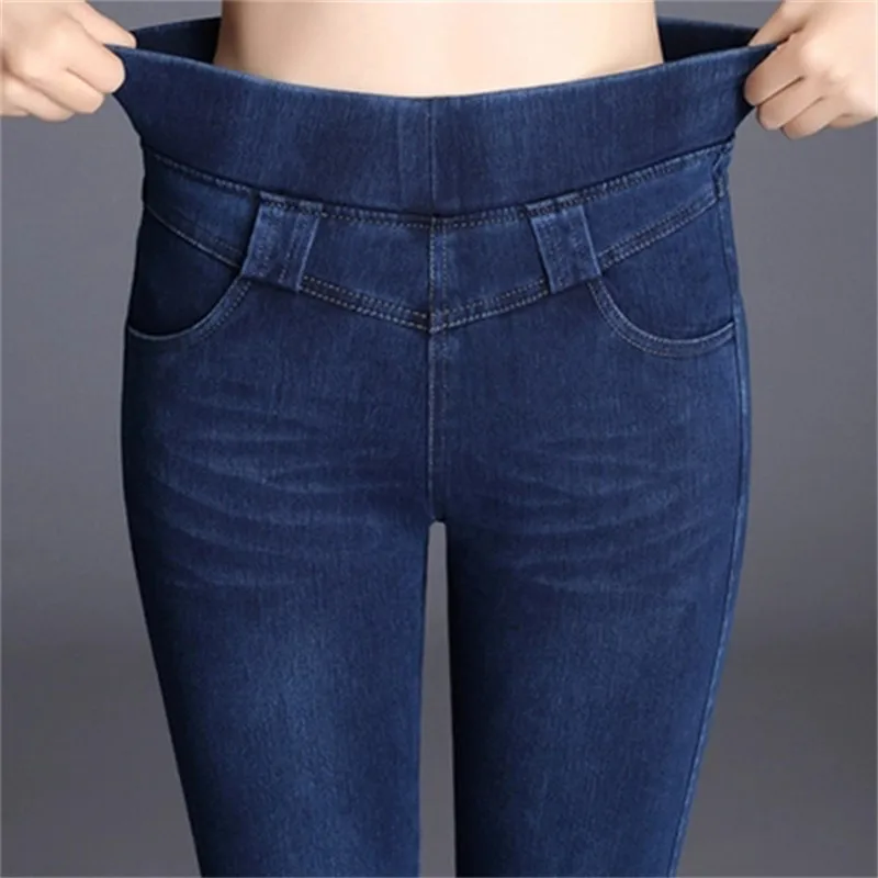 

Женские узкие джинсы с высокой талией, Новинка осени 2021, корейские облегающие повседневные брюки, эластичные ковбойские джинсовые брюки-карандаш с эластичным поясом, R255