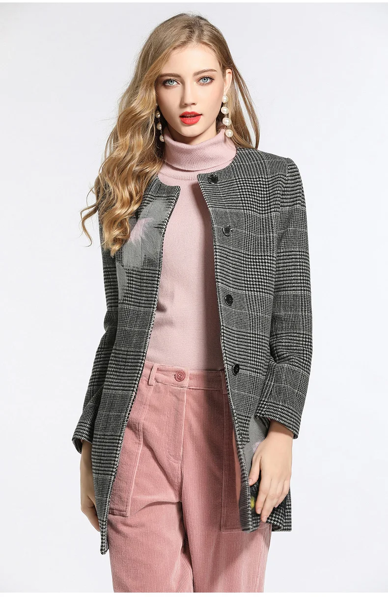 Gowani Autumn and Winter Women's Coat Elegant Slim Straight Round Neck Houndstooth Woolen Coat Mid Length
Gowani Autumn and Winter Women's Coat Elegant Slim Straight Round Neck Houndstooth Woolen Coat Mid Length