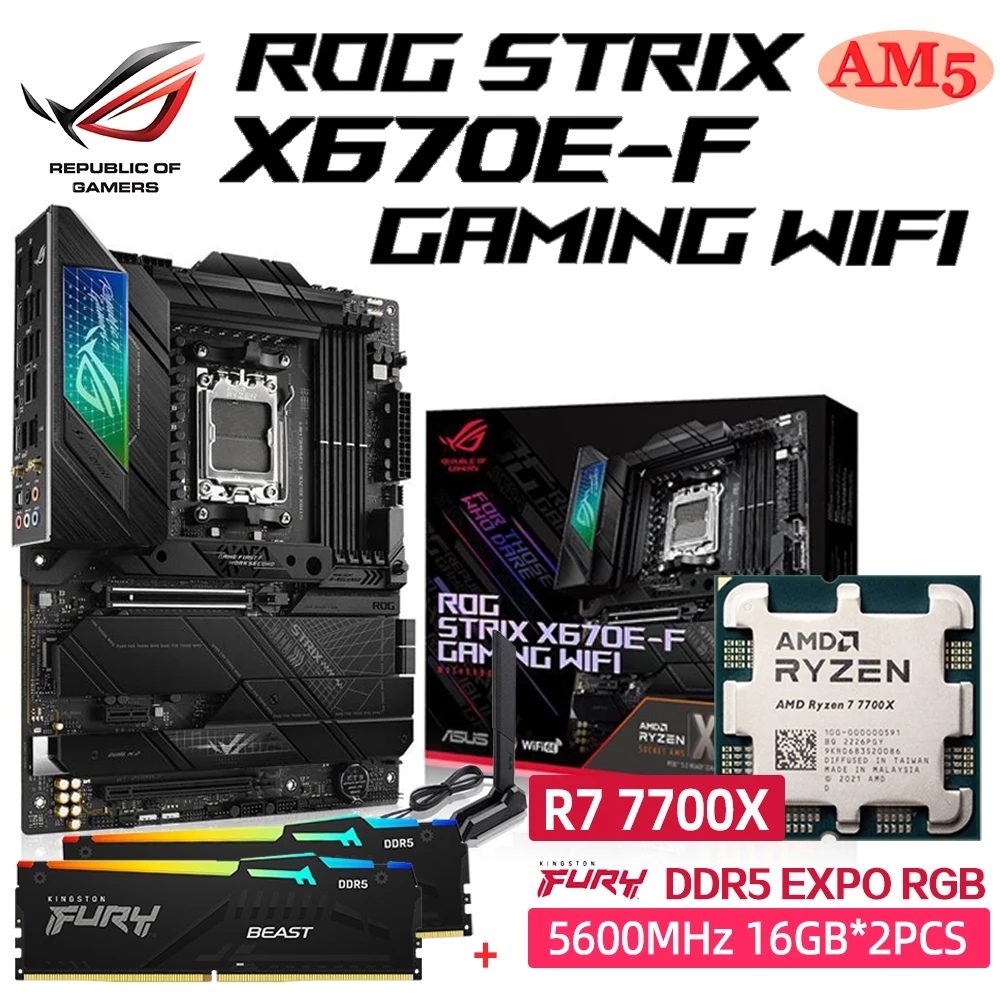 Комплект материнской платы Socket AM5 R7 7700X + ROG STRIX X670E-F GAMING WIFI + DDR5 RGB Kingston 5600 МГц 16 Гб x 2 шт., карта памяти ATX M.2 Материнская плата ЦП Ram Combo Ryzen 7 7700X AMD X670 своими руками
Комплект материнской платы Socket AM5 R7 7700X + ROG STRIX X670E-F GAMING WIFI + DDR5 RGB Kingston 5600 МГц 16 Гб x 2 шт., карта памяти ATX M.2 Материнская плата ЦП Ram Combo Ryzen 7 7700X AMD X670 своими руками