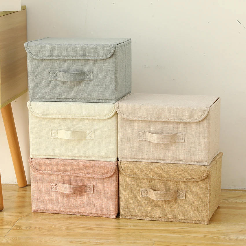 

With Closet Storage Bins Box Fabric Linen Cube Lids Storage Container Organizers Baskets Collapsible Storage Foldable Boxes Toy