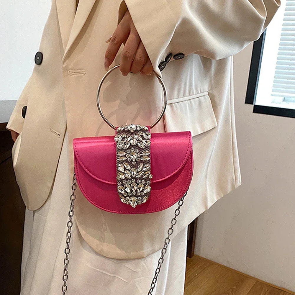 Luxury Satin Diamond Handbags Candy Color Rhinestone Saddle Bag Metal Round Handle Evening Clutch Chain Shoulder Crossbody Bags
Luxury Satin Diamond Handbags Candy Color Rhinestone Saddle Bag Metal Round Handle Evening Clutch Chain Shoulder Crossbody Bags
