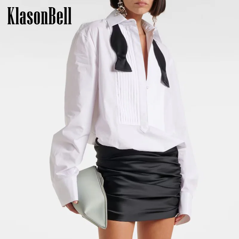 11 26 KlasonBell модное платье-рубашка контрастного цвета с рюшами и длинными рукавами
