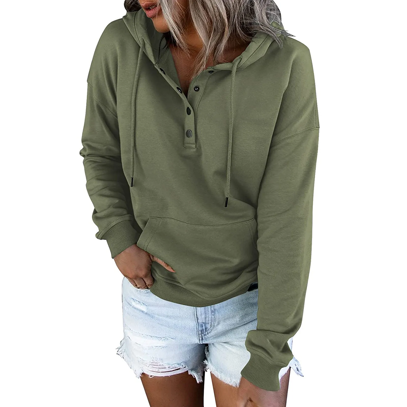 

Women's Pullover Hoodies Tops Casual Button Down Long Sleeve Pocket Sweatshirts camisas e blusas blusa mujer moda 2023 플러스사이즈 상의
