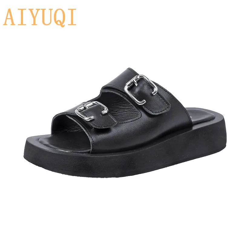 AIYUQI Summer Slides Women 2022 New Genuine Leather Ladies Slippers Flat With Muffins Outside Wear Beach Slippers Women
AIYUQI Summer Slides Women 2022 New Genuine Leather Ladies Slippers Flat With Muffins Outside Wear Beach Slippers Women