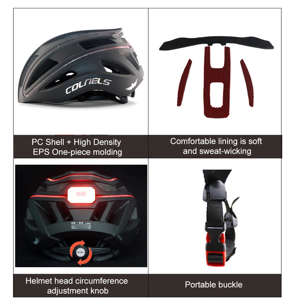 

Велосипедный шлем дышащий защитный шлем Зарядка Micro-USB со встроенным аккумулятором 300 мАч для горного и дорожного велосипеда