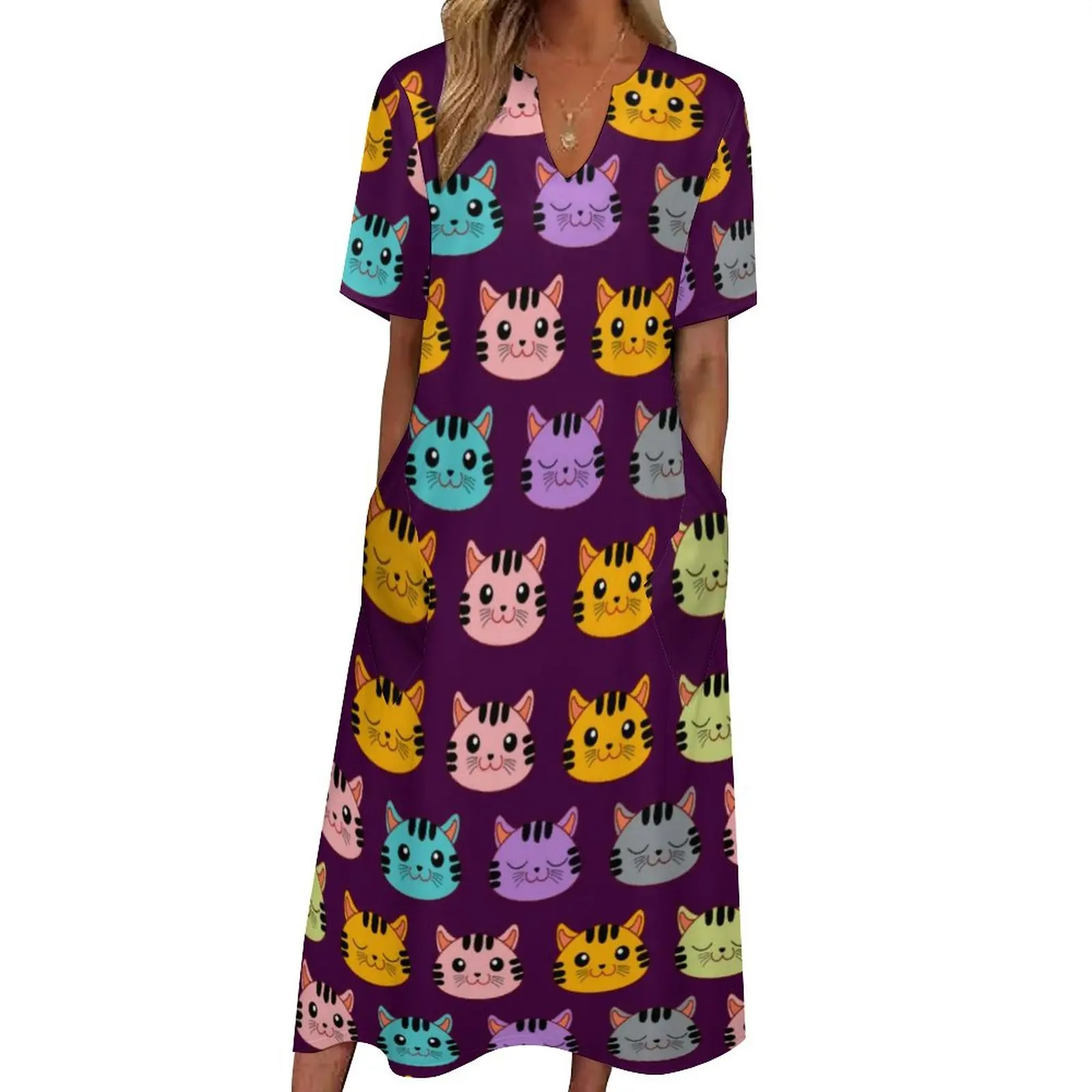 

Крутое платье с кошками, милое модное платье макси с животным принтом, уличная одежда в богемном стиле, длинные платья, женская одежда больш...