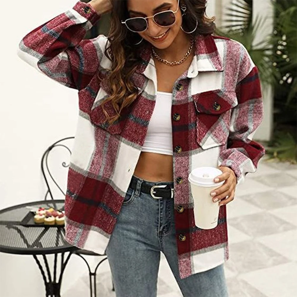 Женская Повседневная куртка, клетчатая рубашка с длинным рукавом, модное пальто с карманами, рубашки оверсайз в клетку для осени и зимы 
Женская Повседневная куртка, клетчатая рубашка с длинным рукавом, модное пальто с карманами, рубашки оверсайз в клетку для осени и зимы