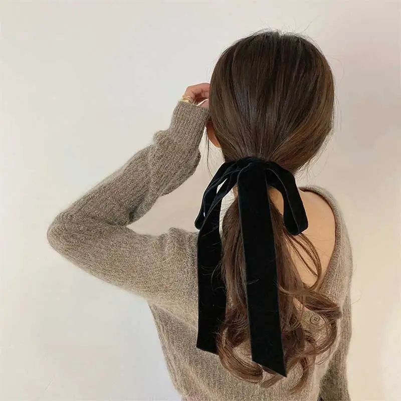 Women Velvet Hair Ties Black Bowknot Hair Ribbon for Girls Long Elastic Hair band Scrunchie Headwear Female Hair Accessories New
Women Velvet Hair Ties Black Bowknot Hair Ribbon for Girls Long Elastic Hair band Scrunchie Headwear Female Hair Accessories New
