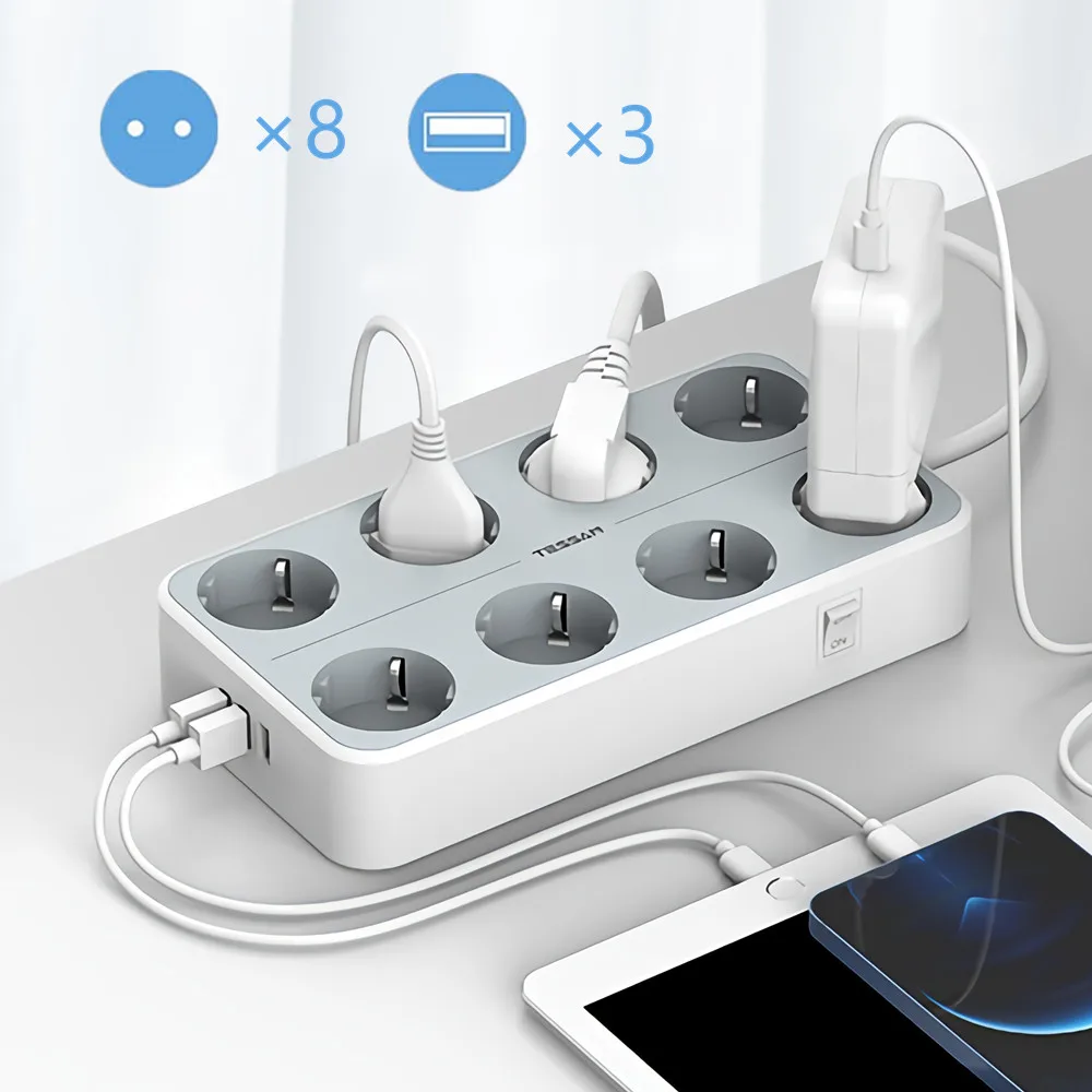 TESSAN Multiple European Plug Power Strip Wall Mountable USB Socket with Switch 4/6/8 EU Outlets 3 USB Ports 2M Extension Cable
TESSAN Multiple European Plug Power Strip Wall Mountable USB Socket with Switch 4/6/8 EU Outlets 3 USB Ports 2M Extension Cable