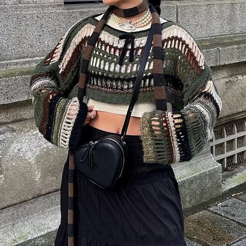 Deeptown Vintage Y2k Mesh Sweaters Women Harajuku Striped Cropped Pullovers Fairycore Oversized Grunge Hollow Out Knitted Tops
Deeptown Vintage Y2k Mesh Sweaters Women Harajuku Striped Cropped Pullovers Fairycore Oversized Grunge Hollow Out Knitted Tops