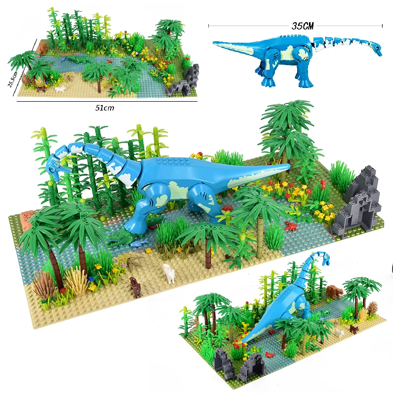 

MOC Rain Forest River Blocks Tropical Rainforests Animal Dinosaurs Baseplates Building Block Bricks Jurassic World Dino Toys