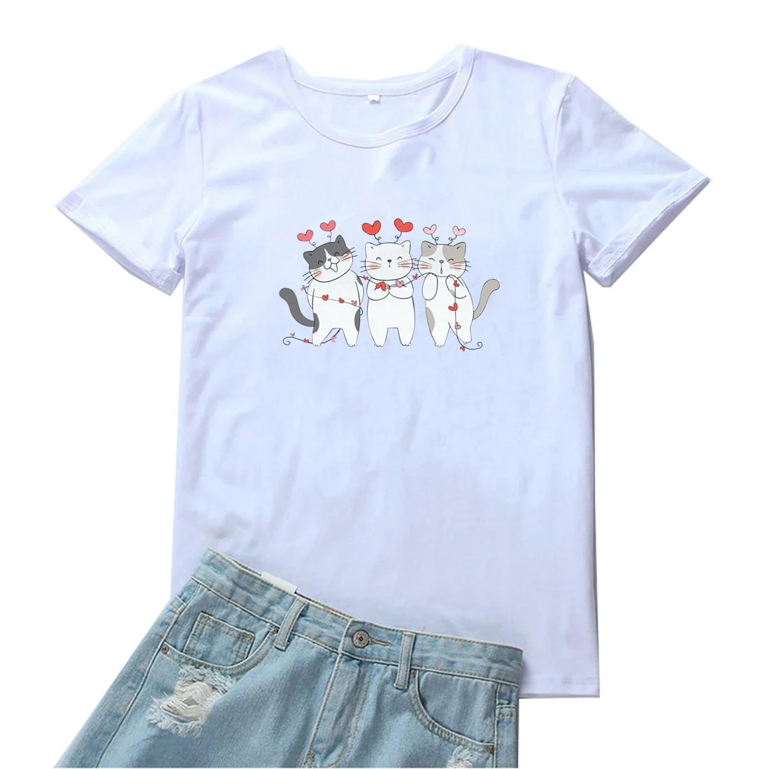 Cat with Heart on Head Women's Tshirt Cute Cartoon Print Pattern T-shirt Women Funny Cotton Women T Shirt O-neck Camisetas Mujer
Cat with Heart on Head Women's Tshirt Cute Cartoon Print Pattern T-shirt Women Funny Cotton Women T Shirt O-neck Camisetas Mujer