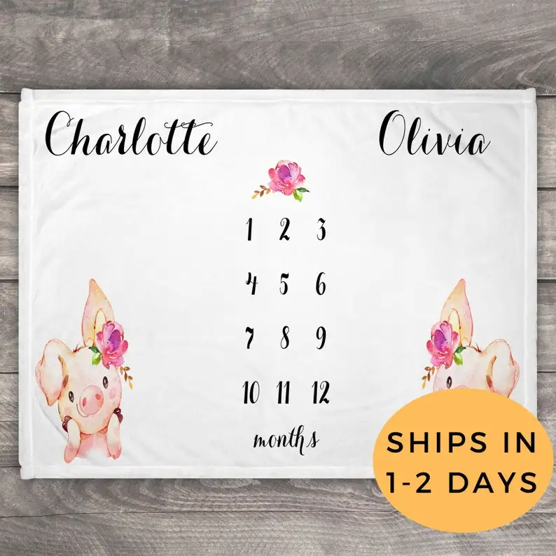 Pig Milestone Blanket Twins, Twin Milestone Blanket, Farm Nusery, Floral Milestone Blanket, Personalized Twin Gift, Girls, Pig B
Pig Milestone Blanket Twins, Twin Milestone Blanket, Farm Nusery, Floral Milestone Blanket, Personalized Twin Gift, Girls, Pig B