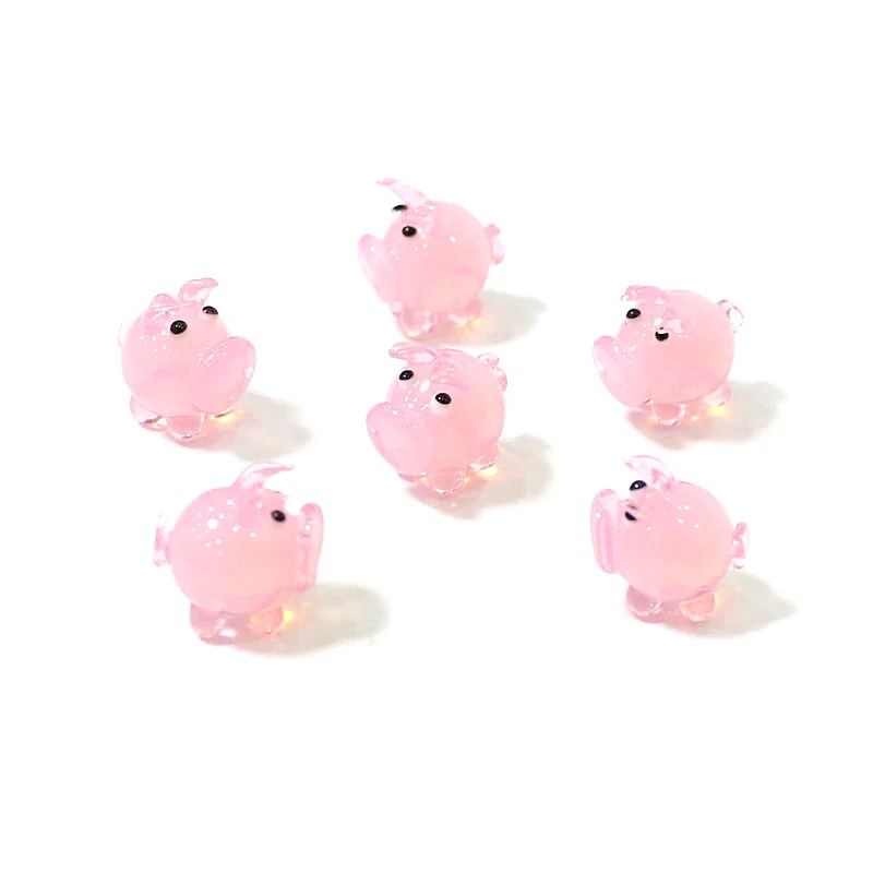 

6pcs New Cute Pink Glass Pig Mini Figurine Ornaments Easter Animal Tiny Statue Home Living Room Tabletop Fairy Garden Decoration