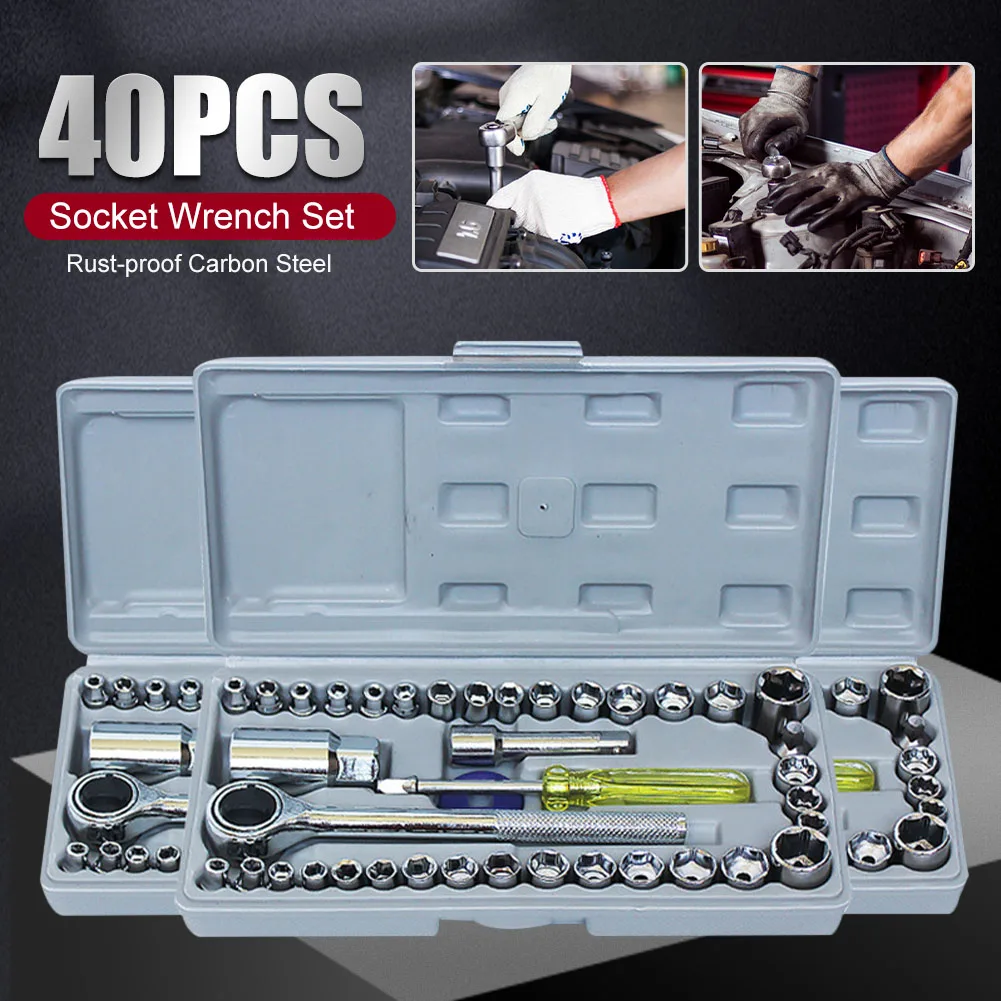 40Pcs Universal Socket Wrench Set Hand Tool Carbon Steel SAE/Metric 1/4" 3/8" Drive Ratchet Spinner Wrench Set Car Repair Tool
40Pcs Universal Socket Wrench Set Hand Tool Carbon Steel SAE/Metric 1/4" 3/8" Drive Ratchet Spinner Wrench Set Car Repair Tool