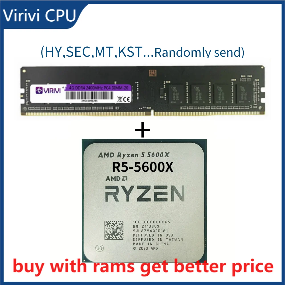 DDR4 4G 2400Mhz with Ryzen 5 5600X R5 5600X 3.7 GHz Six-Core Twelve-Thread CPU Processor 7NM 65W L3=32M 100-000000065 Socket AM4
DDR4 4G 2400Mhz with Ryzen 5 5600X R5 5600X 3.7 GHz Six-Core Twelve-Thread CPU Processor 7NM 65W L3=32M 100-000000065 Socket AM4