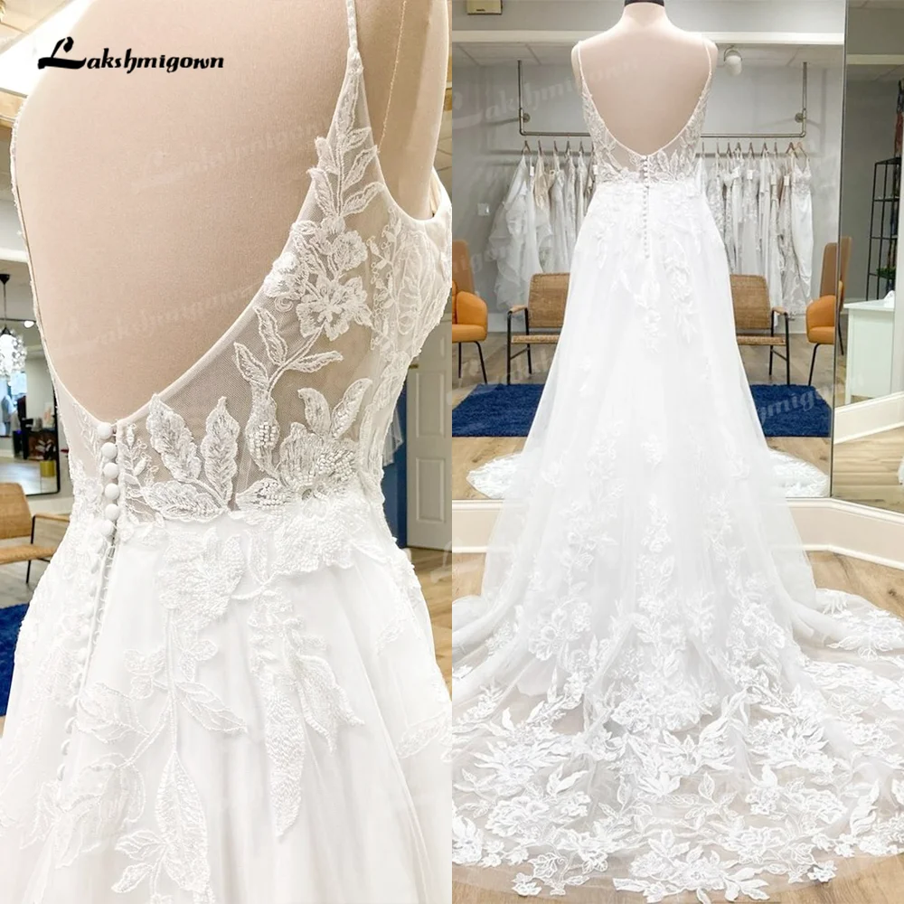 Sexy Spaghetti Straps Wedding Dresses Bohemian Lace Appliques Tulle Bridal Dress Beach Wedding Gown for Women Robe Mariee
Sexy Spaghetti Straps Wedding Dresses Bohemian Lace Appliques Tulle Bridal Dress Beach Wedding Gown for Women Robe Mariee