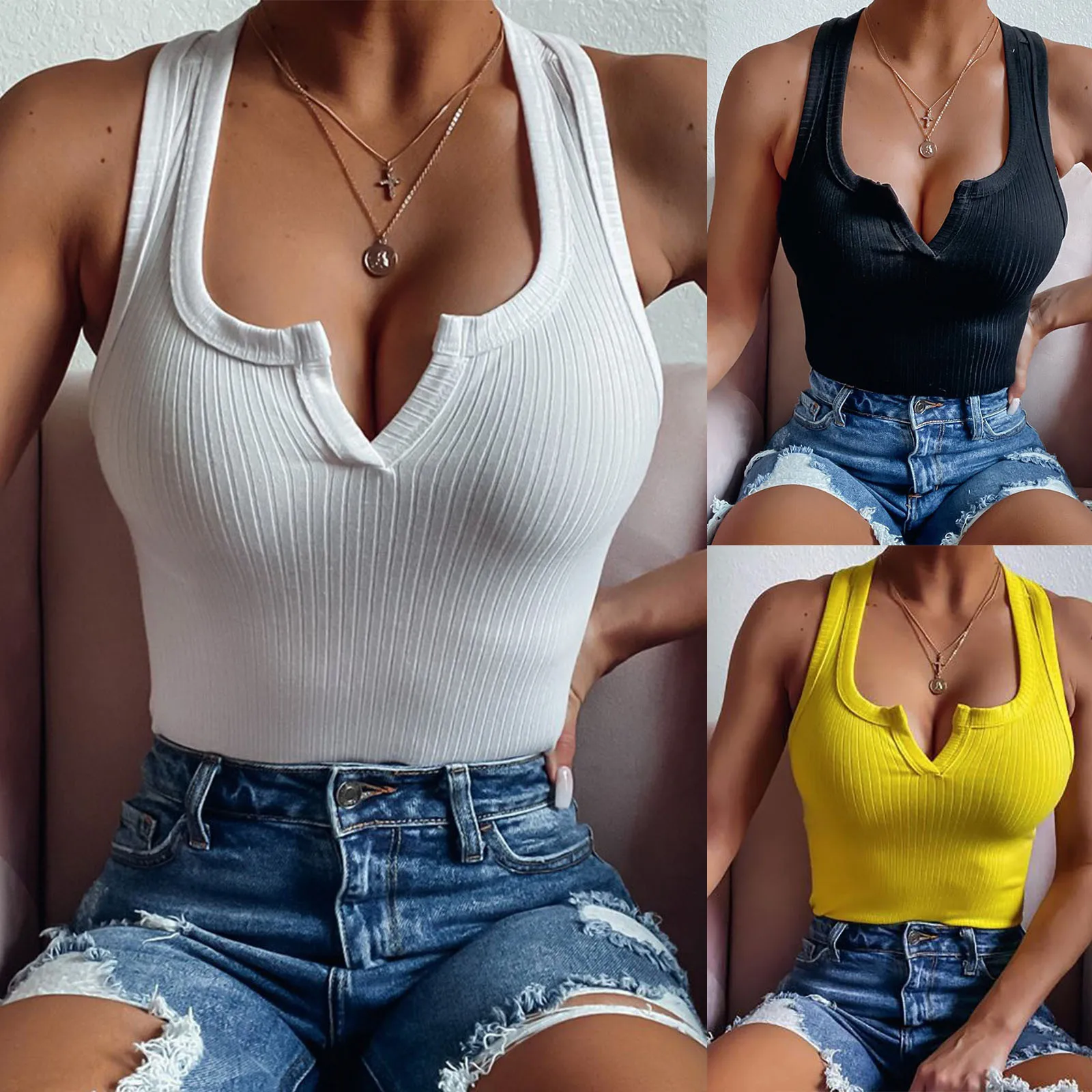 Tank Top Women Knitted Ribbed Solid Color Ladies Halter Crop Tops Slim Fit Casual Summer Women Tops T-Shirts Clubwear Blouse
Tank Top Women Knitted Ribbed Solid Color Ladies Halter Crop Tops Slim Fit Casual Summer Women Tops T-Shirts Clubwear Blouse