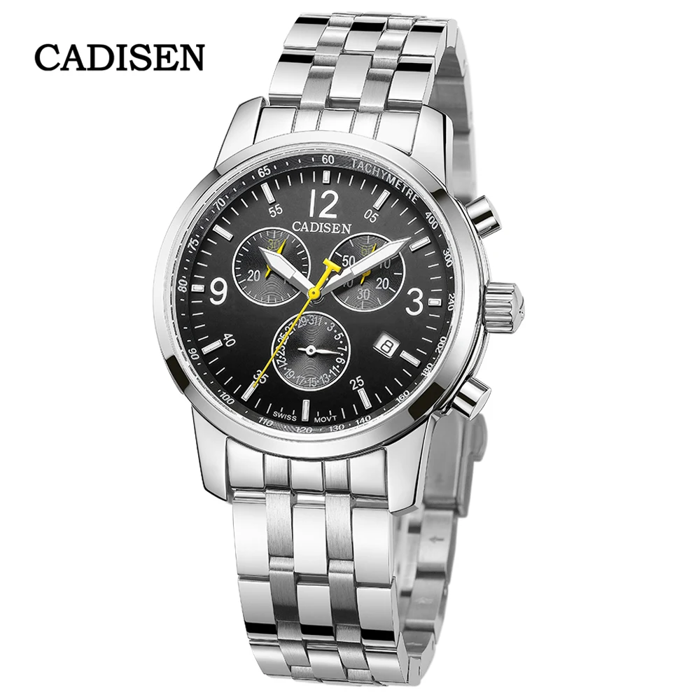 

CADISEN Sport Watch For Men Quartz Wristwatches Top Brand Luxury Chronograph Stainless Steel Waterproof Clock Reloj Hombre 2022