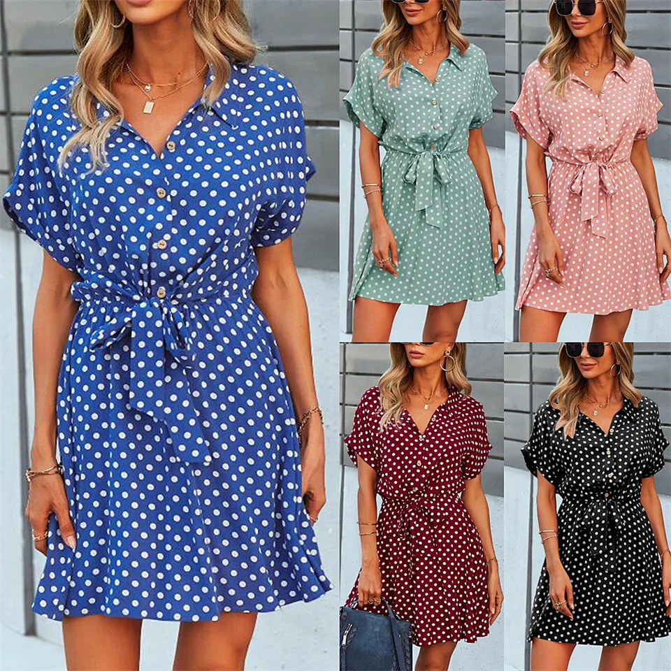 Office Lady Boho Dot Print Shirt Dress Women Summer Clothing Green Bow-Knot Short Sleeve Outfit Loose Chiffon Casual Mini Dress
Office Lady Boho Dot Print Shirt Dress Women Summer Clothing Green Bow-Knot Short Sleeve Outfit Loose Chiffon Casual Mini Dress