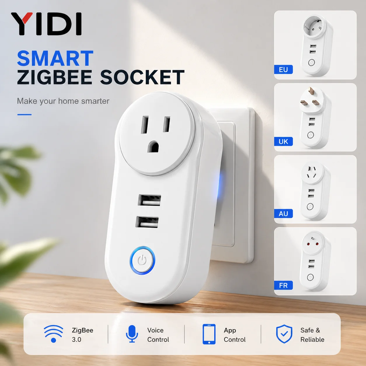 Умная розетка YIDIELE ZigBee 3.0 с двумя USB-портами
Умная розетка YIDIELE ZigBee 3.0 с двумя USB-портами