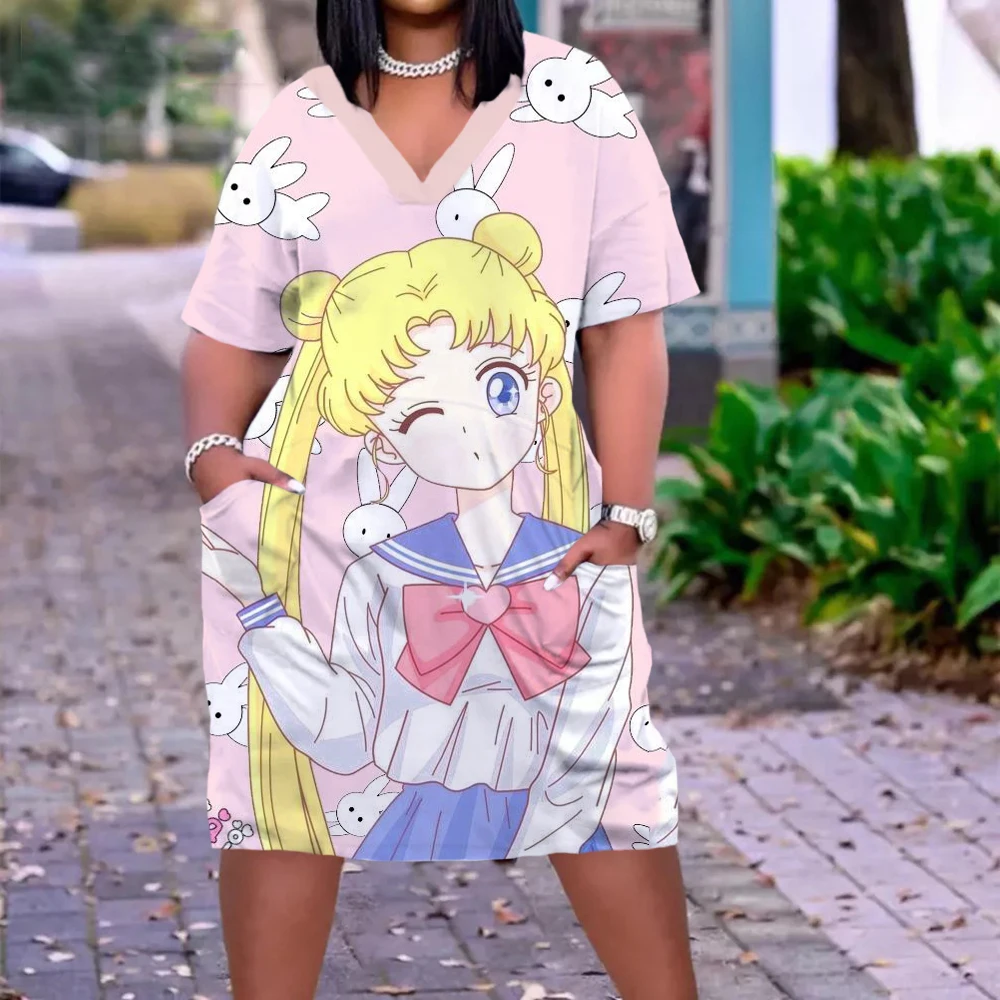 Summer Women's Dresses 3D Print Women's V Neck Dress Loose Women's Girly Style Sailor Moon Dress Preppy Dress
Summer Women's Dresses 3D Print Women's V Neck Dress Loose Women's Girly Style Sailor Moon Dress Preppy Dress