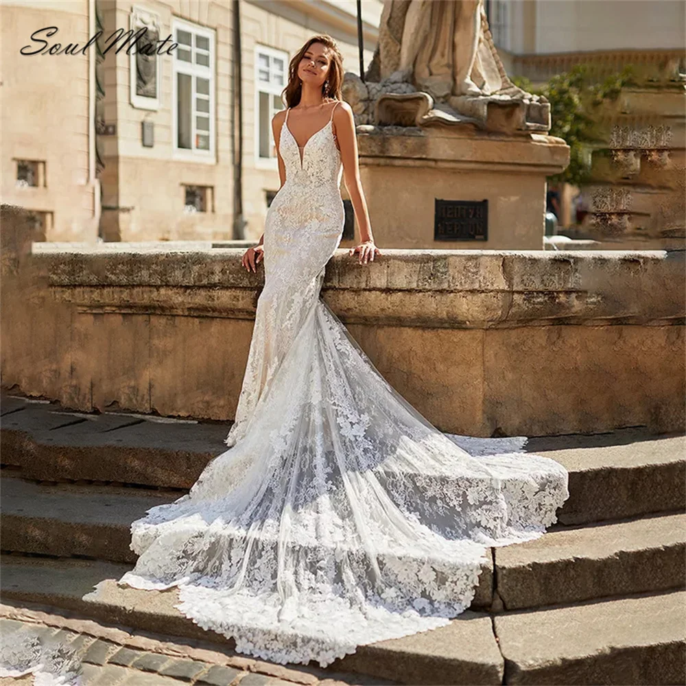 Sexy Spaghetti Straps Mermaid Wedding Dress For Women Sweetheart Lace Appliques Bridal Gown Backless Bridal Dress Robe De Mariée
Sexy Spaghetti Straps Mermaid Wedding Dress For Women Sweetheart Lace Appliques Bridal Gown Backless Bridal Dress Robe De Mariée