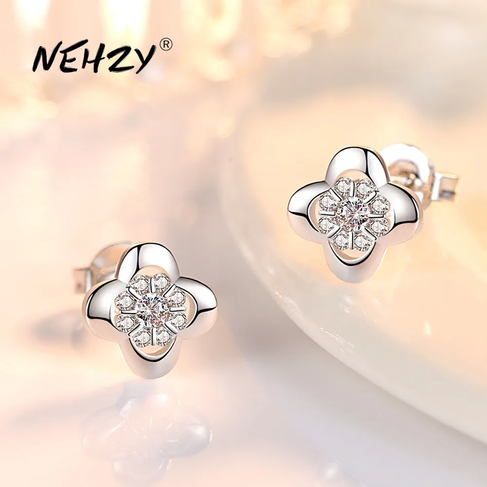 

NEHZY Silver plating Stud Earrings High Quality Woman Fashion Jewelry New Retro Flower Cubic Zirconia Hot Sale Earrings