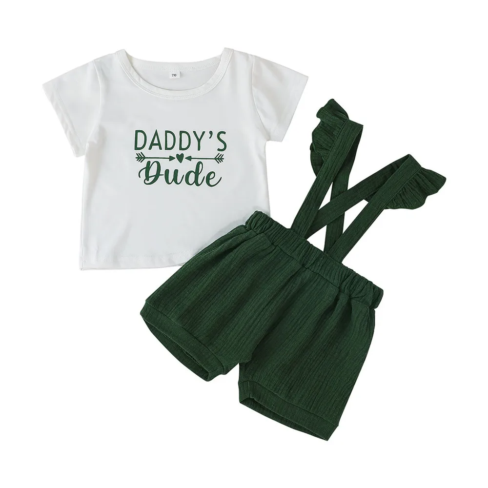 3-24M Casual Kids Boy Clothing Letter/Striped Print Short Sleeve Round Neck T-shirt+Green Solid Suspender Shorts Summer Set
3-24M Casual Kids Boy Clothing Letter/Striped Print Short Sleeve Round Neck T-shirt+Green Solid Suspender Shorts Summer Set