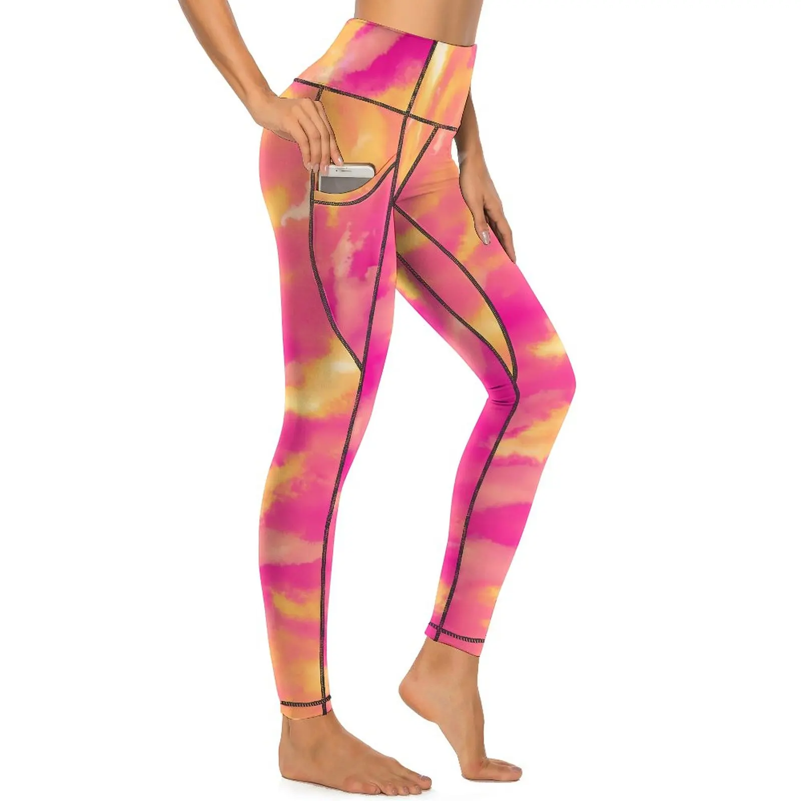 

Spiral Tie Dye Leggings Sexy Pink And Yellow High Waist Yoga Pants Fashion Quick-Dry Leggins Female Custom Fitness Sports Tights