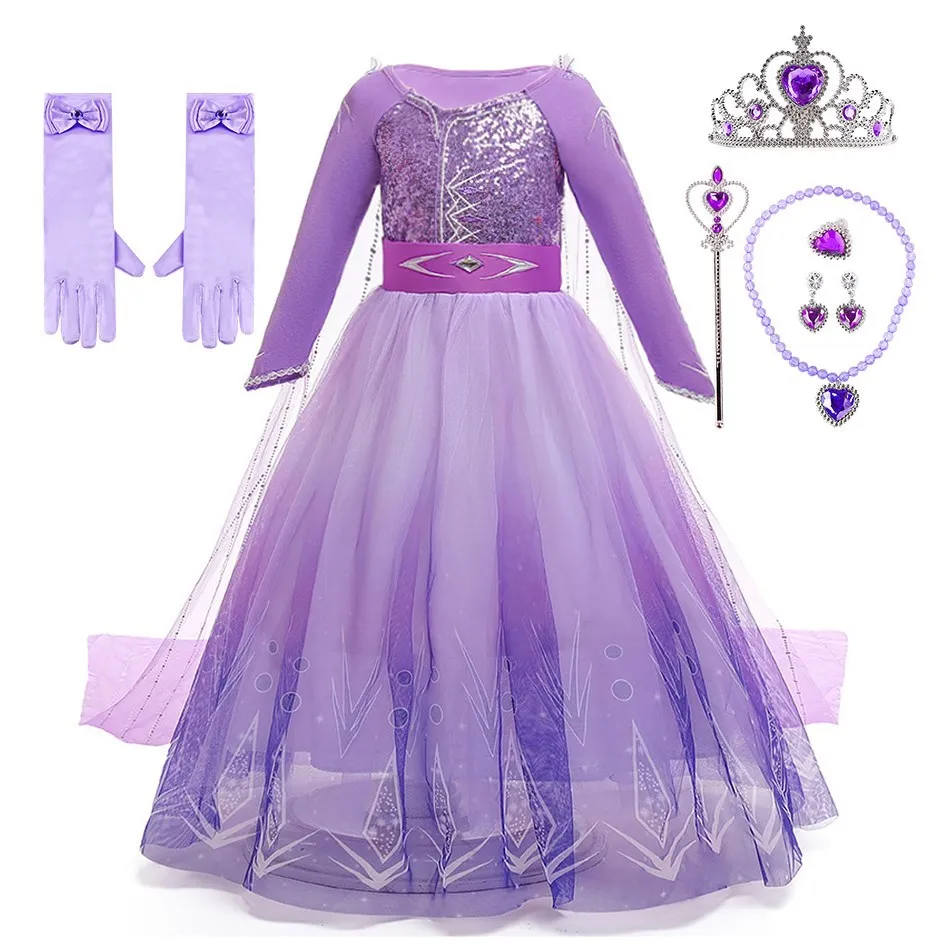 

Little Girls New Elsa Cosplay Sequin Clothes Kids Summer Dress Up Children Princess Dance Fancy Dress Birthday Long Cloak Gown