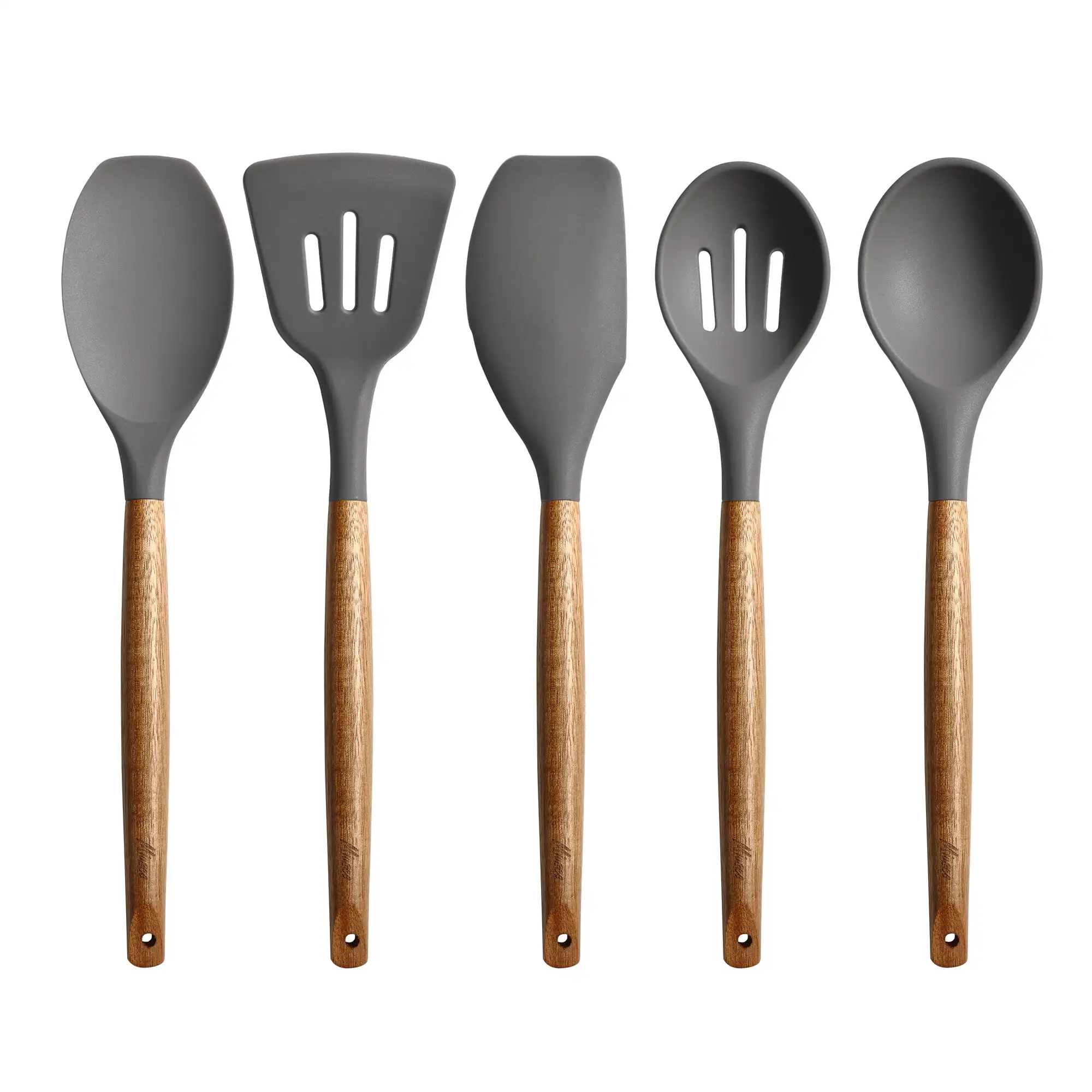 Nonstick Silicone Kitchen Cooking Utensils Set with Wood Handle, BPA Free, Gray 5 pcs
Nonstick Silicone Kitchen Cooking Utensils Set with Wood Handle, BPA Free, Gray 5 pcs