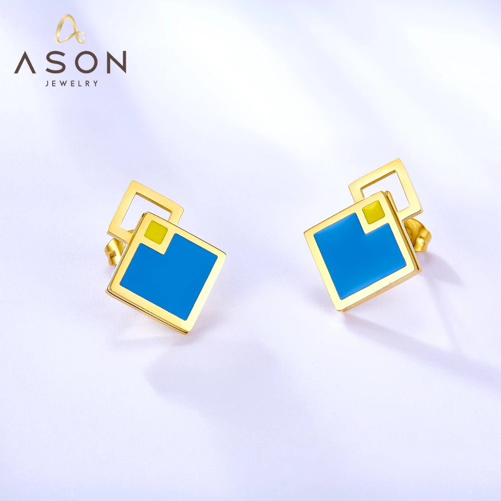 ASONSTEEL Stud Earrings Gold Color Stainless Steel Double Square Blue Dripping Oil Trendy Earrings For Women Daily Wear Party
ASONSTEEL Stud Earrings Gold Color Stainless Steel Double Square Blue Dripping Oil Trendy Earrings For Women Daily Wear Party