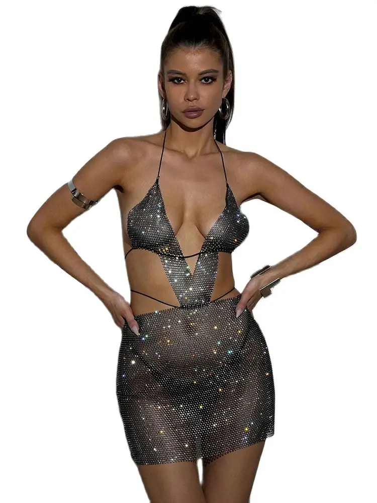 Sexy Backless V Neck Sheer Festival Mini Dress Women Night Club Sleeveless Bodycon Hollow Out Elastic Mesh Diamond Mini Dress
Sexy Backless V Neck Sheer Festival Mini Dress Women Night Club Sleeveless Bodycon Hollow Out Elastic Mesh Diamond Mini Dress
