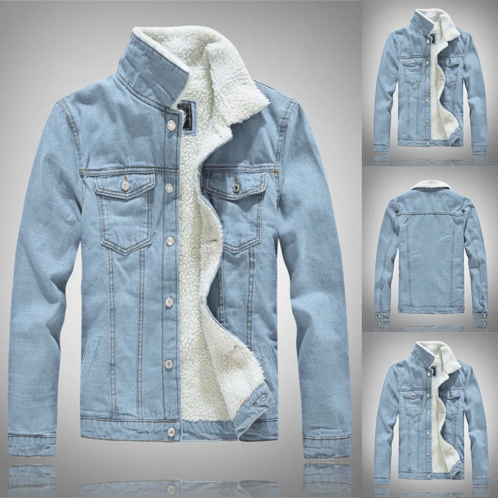 Мужская джинсовая куртка с отложным воротником и длинным рукавом
Мужская джинсовая куртка с отложным воротником и длинным рукавом
