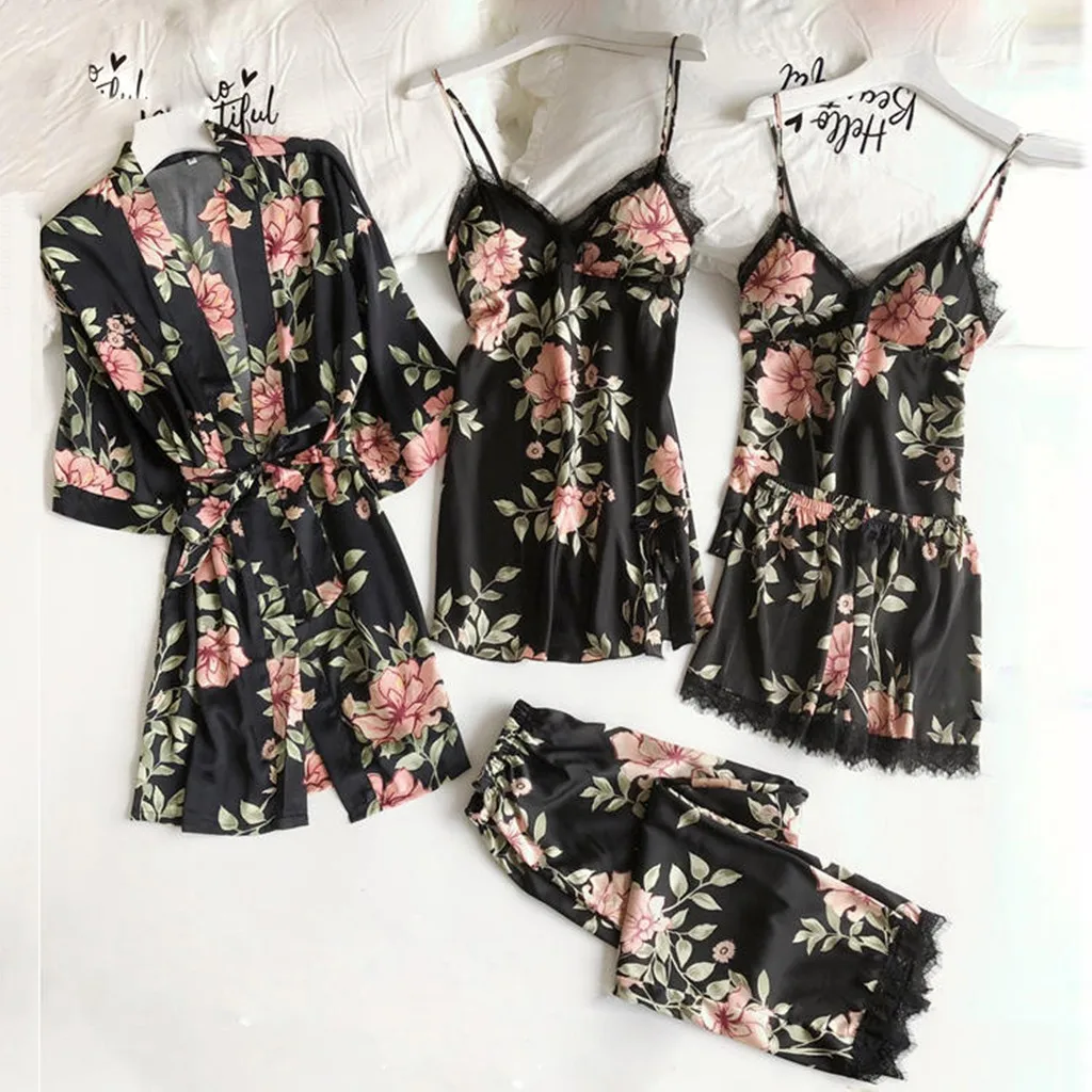 Women's Pajama Suit Imitation Silk Suspenders Sleep Loose and Comfortable Lace Five Piece Home Clothes Underwear Nightgown Sets
Women's Pajama Suit Imitation Silk Suspenders Sleep Loose and Comfortable Lace Five Piece Home Clothes Underwear Nightgown Sets