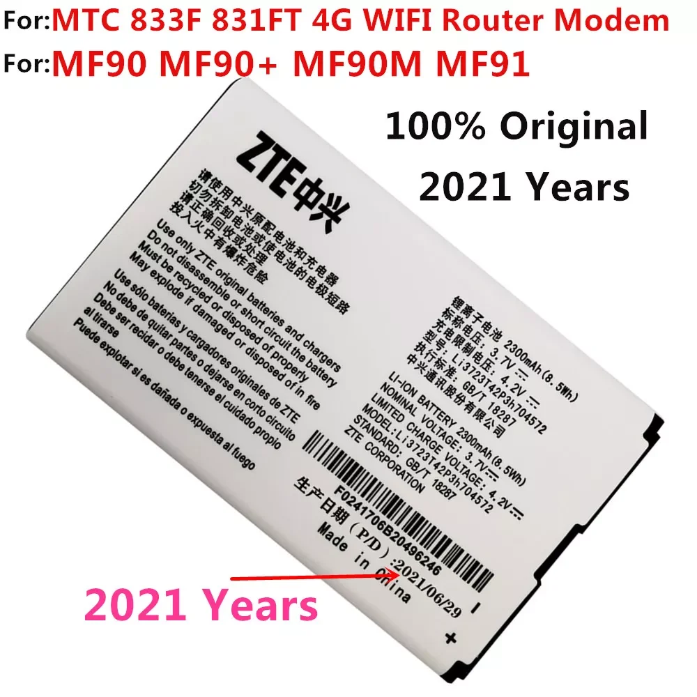 Original New 2300mAh Li3723T42P3h704572 Battery For MTC 833F 831FT 4G WIFI Router Modem For ZTE MF90 MF90+ MF90M MF91 Batteries
Original New 2300mAh Li3723T42P3h704572 Battery For MTC 833F 831FT 4G WIFI Router Modem For ZTE MF90 MF90+ MF90M MF91 Batteries