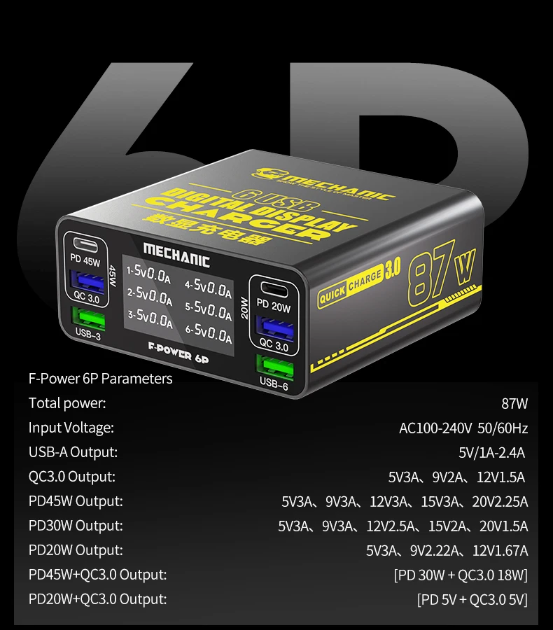 MECHANIC 6-портовая USB станция для быстрой зарядки
MECHANIC 6-портовая USB станция для быстрой зарядки