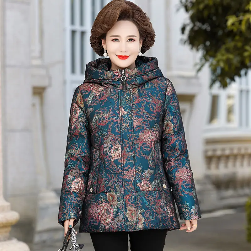 

Женская зимняя модная куртка с принтом для женщин среднего возраста 2023, женская верхняя одежда на белом утином пуху, женские толстые теплые ...