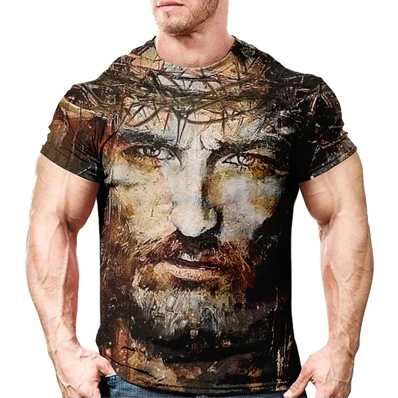 

Vintage T Shirts for Men 3d Jesus Print Tees Short Sleeve Tops Oversized O-neck The Cross T-shirts Retro Clothing Camiseta 2023