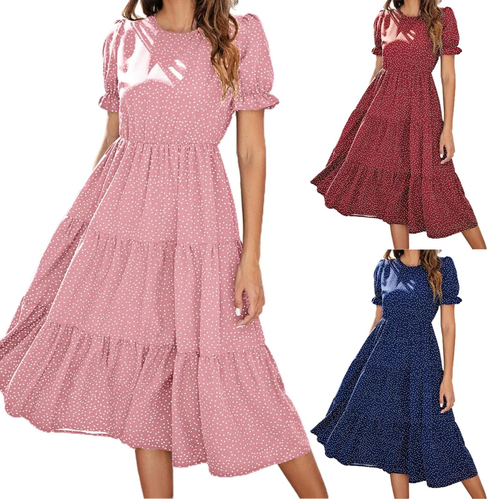 Женское платье с волнистым принтом в горошек, короткий рукав, рукав-пузырь, повседневное длинное платье в горошек, повседневные платья, летн... 
Женское платье с волнистым принтом в горошек, короткий рукав, рукав-пузырь, повседневное длинное платье в горошек, повседневные платья, летн...