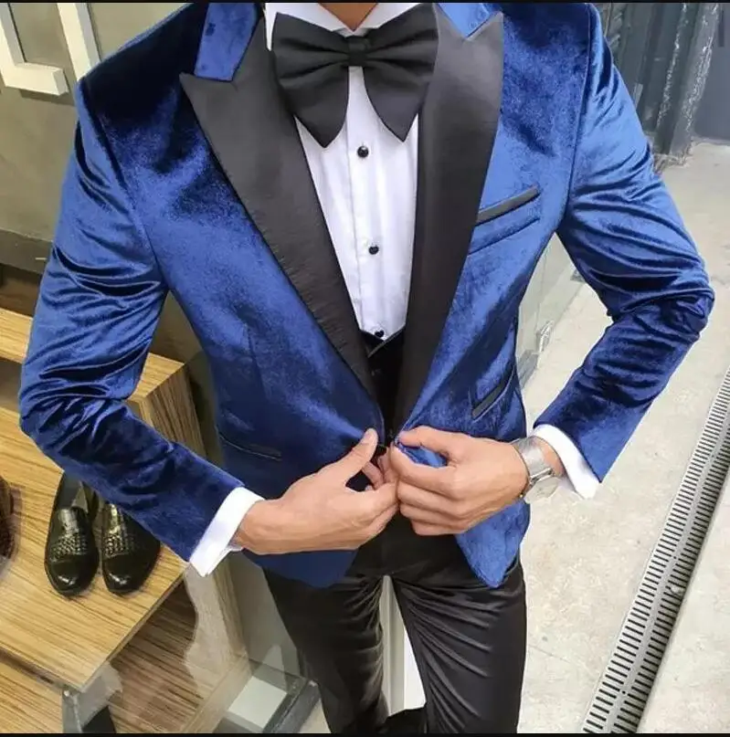 Customize latest design fashion blue velvet coat with black suits men Wedding Formal 3 piece business casual party men's jacket
Customize latest design fashion blue velvet coat with black suits men Wedding Formal 3 piece business casual party men's jacket