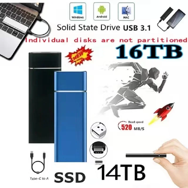 New 12TB 8TB 4TB External SSD6TB Mobile Solid State Hard Drive USB 3.1 External SSD Typc-C Portable Hard Drive
New 12TB 8TB 4TB External SSD6TB Mobile Solid State Hard Drive USB 3.1 External SSD Typc-C Portable Hard Drive