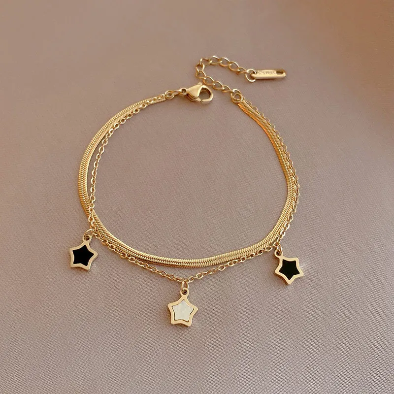 

2021 Fashion New Five-pointed Star Shell Necklace Bracelet Set Women's Light Luxury High-end Niche Design Simple Clavicle Chain