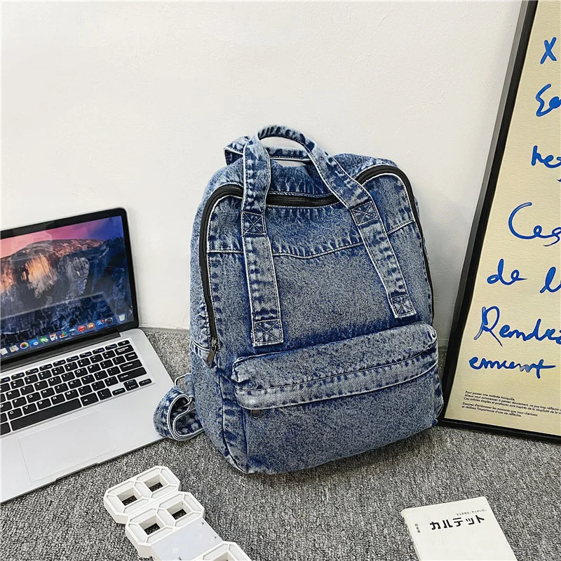

2024 New Denim Women Backpack Retro Travel Bagpack Large Capacity Backbag College Student School Bags for Teenager Girls Rugtas