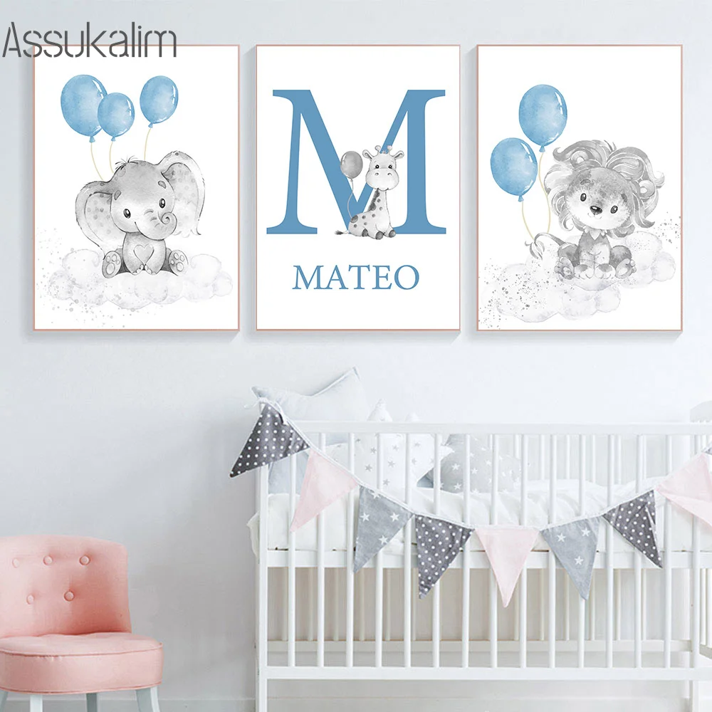 Nursery Posters Wall Art Painting Personalized Boy Name Poster Elephant Lion Print Blue Animal Wall Poster Baby Bedroom Decor
Nursery Posters Wall Art Painting Personalized Boy Name Poster Elephant Lion Print Blue Animal Wall Poster Baby Bedroom Decor