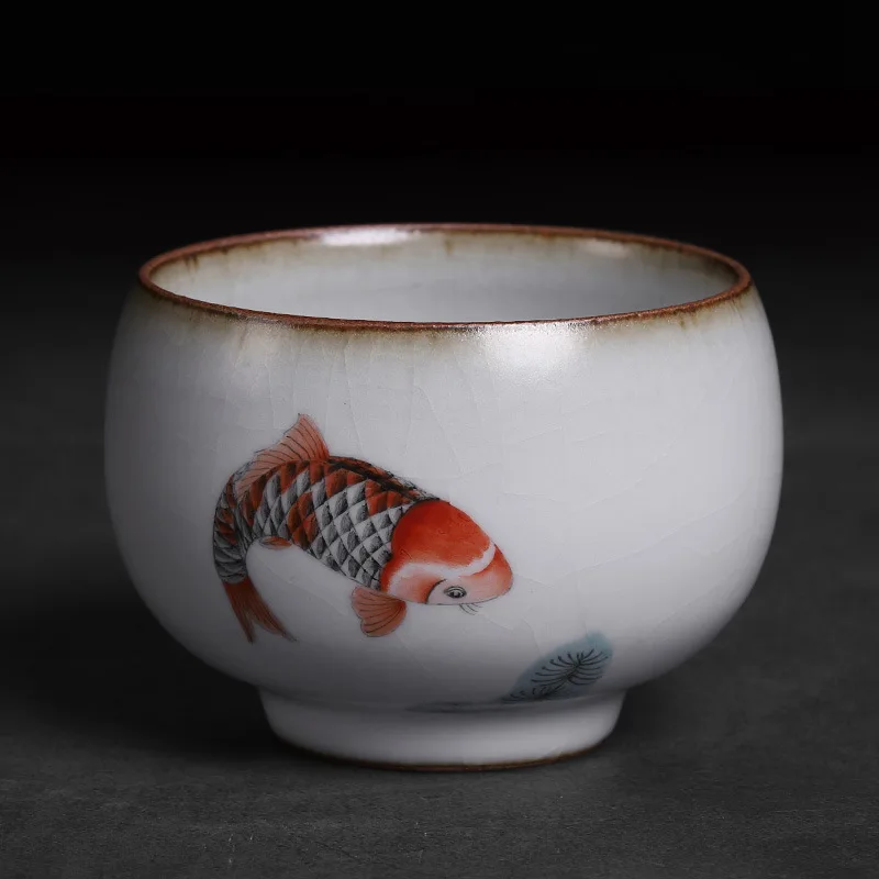 

Jingdezhen Ceramics Teacup Health Gongfu Teaware Chinese Tea Ceremony Crackle Glaze Porcelain Fish Tea Cups Kung Fu Teaset