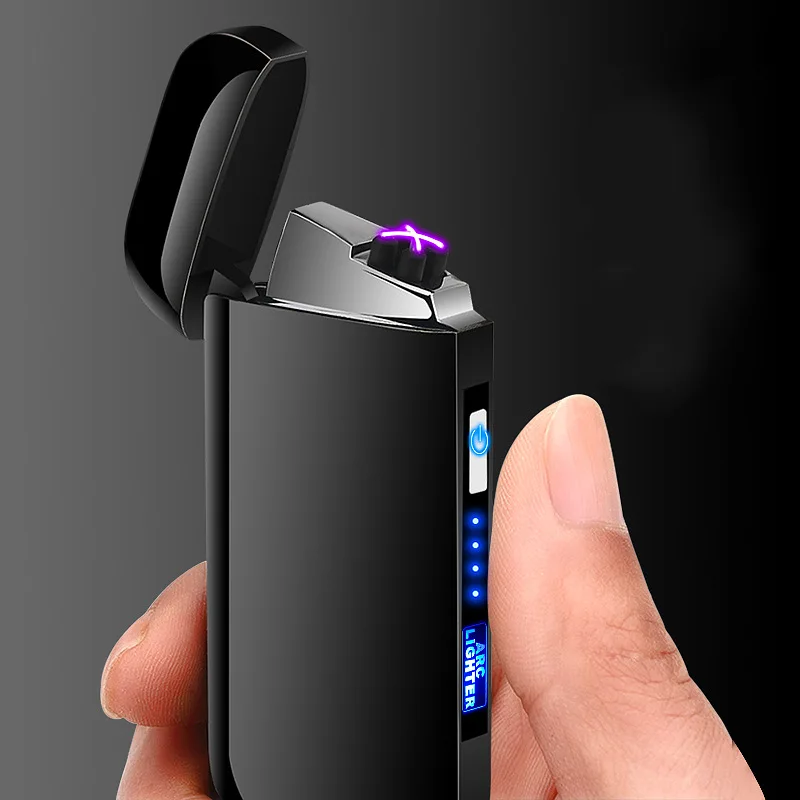 

Плазменная импульсная зажигалка с двойной дугой, ветрозащитная зажигалка с дисплеем питания и USB-зарядкой, металлическая зажигалка для сигар, инструмент зажигания для кемпинга и отдыха на природе