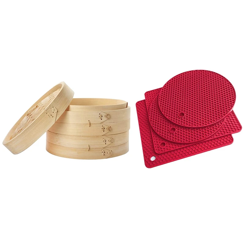 3 Piece Set - Bamboo Steamer Basket With Silicone Pot Holders , Heat-Resistant Mats
3 Piece Set - Bamboo Steamer Basket With Silicone Pot Holders , Heat-Resistant Mats